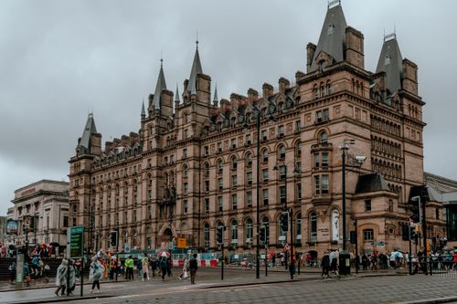 Free Stunning Victorian architecture in Liverpool city center, bustling with pedestrians. Stock Photo
