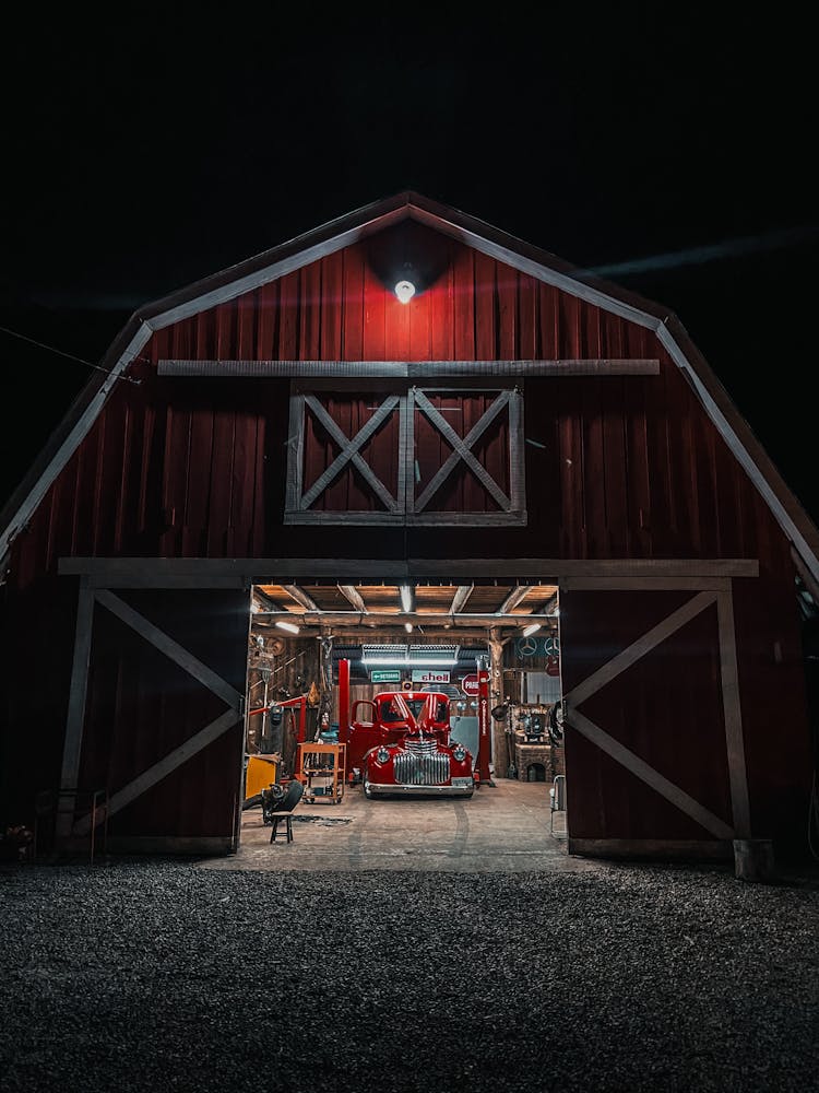 Red Barn House At Night