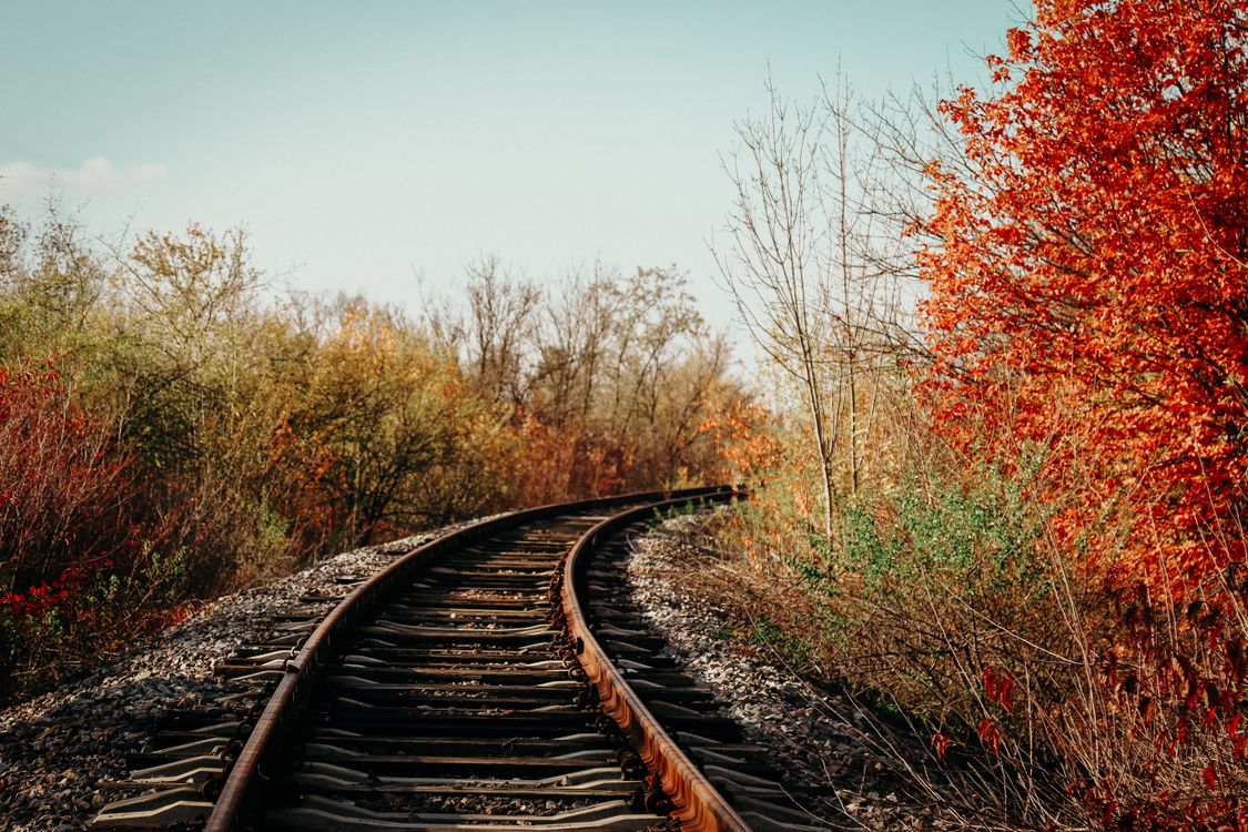 Rail Track Scene Railroad Tracks in an Autumn Scenery · Free Stock Photo