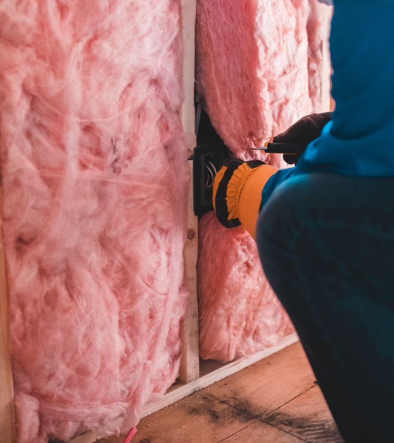Pink fiberglass insulation falling down and being pulled out by hand