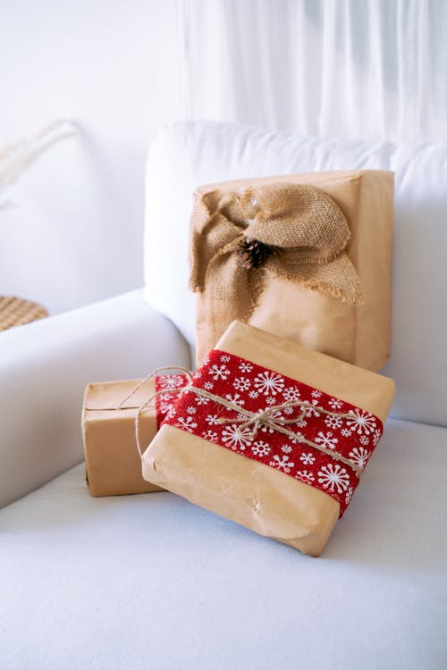 Gift Boxes On White Couch