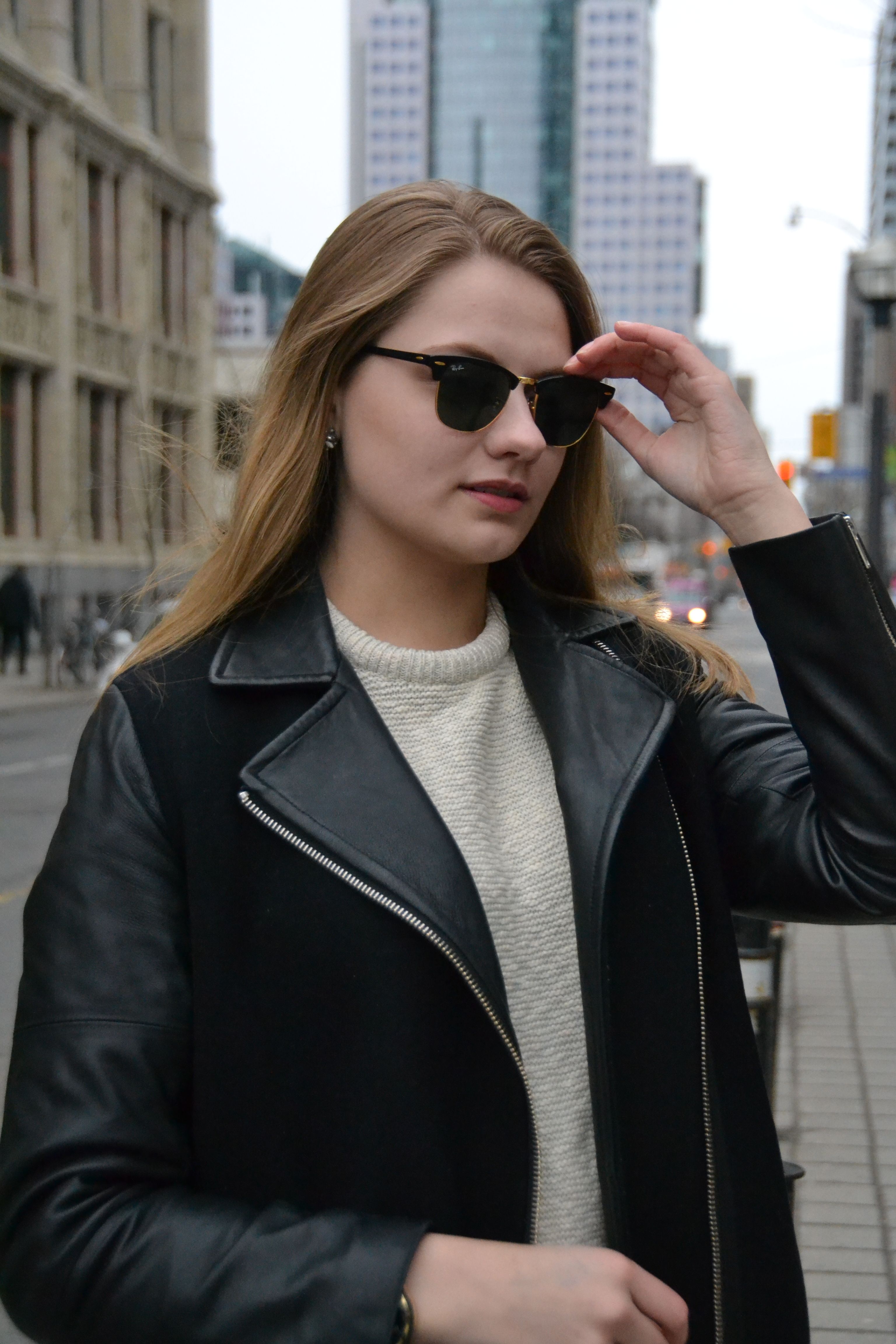 Woman in Leather Jacket Wearing Sunglasses · Free Stock Photo