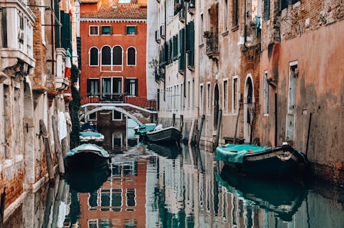 Boats Docked on Canal 