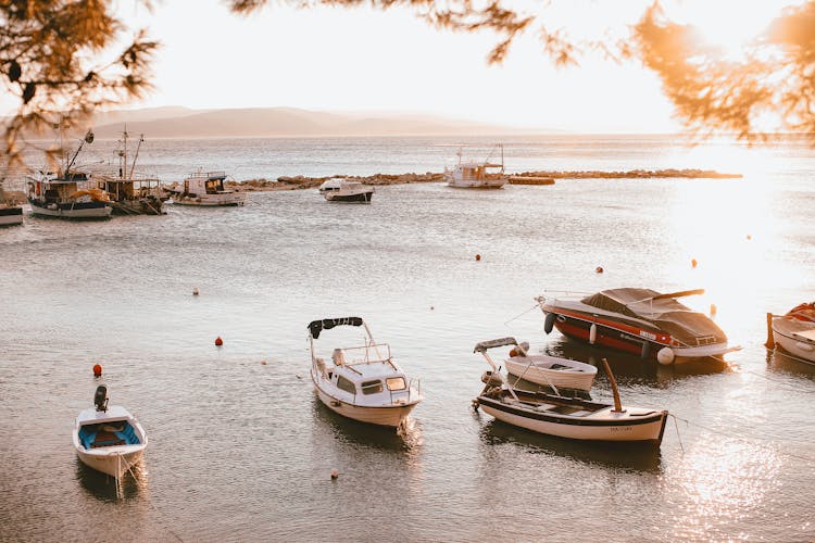 Drone Shot Of Moored Boats