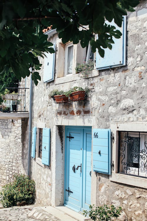 Blue Wooden Door of a House