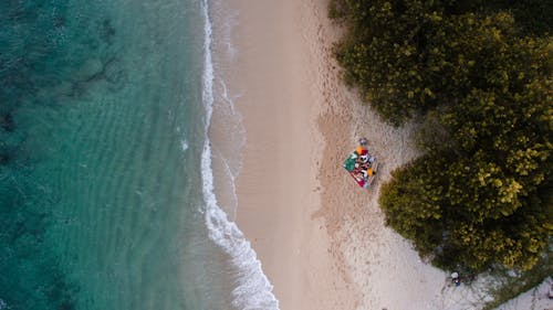 Birds Eye View of People Sitting at a Beach