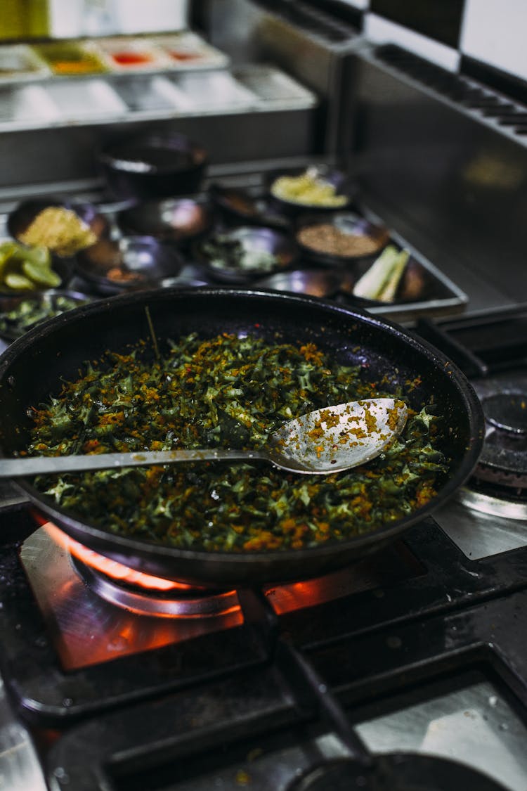 Stainless Steel Spoon On A Pan