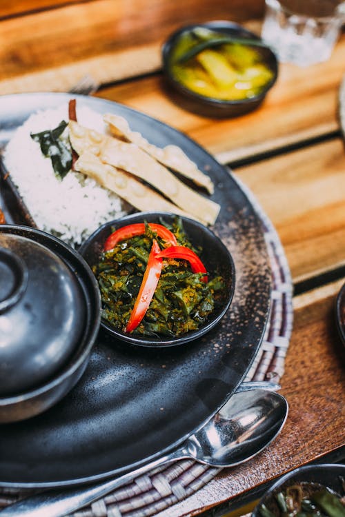 Set Meal Served on Black Plate