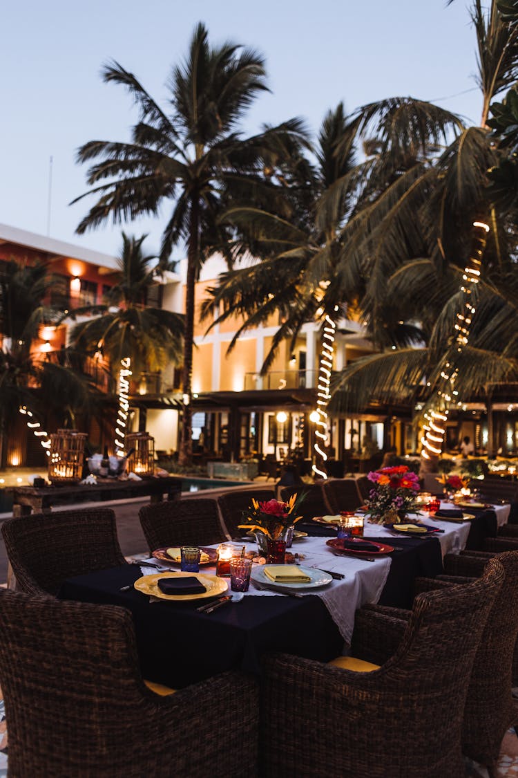 A Dining Table Set Up At A Resort