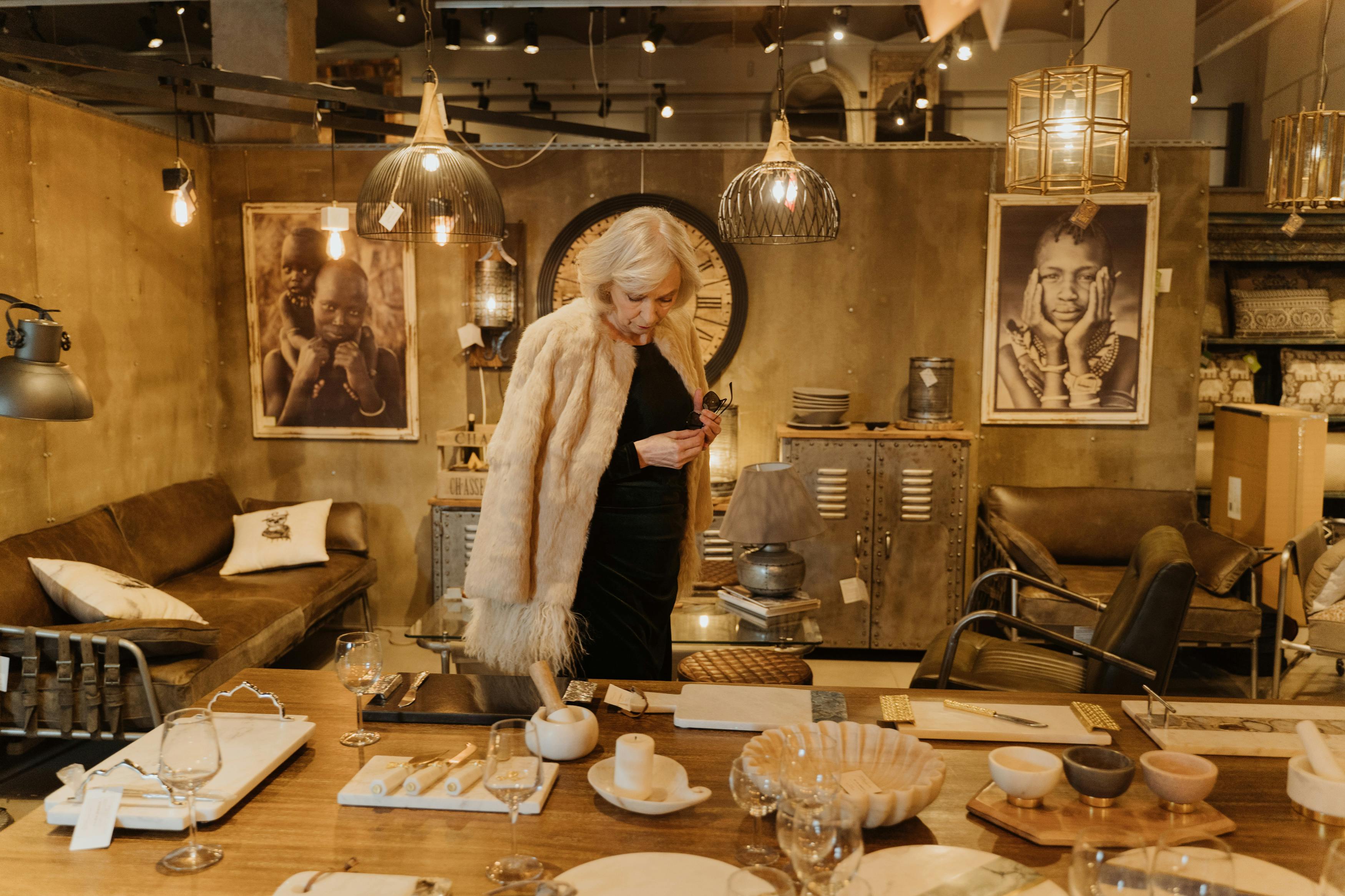 a woman shopping in an antique shop