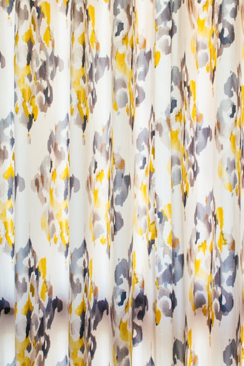 Free White Yellow and Blue Floral Textile Stock Photo
