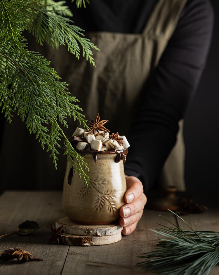 Chocolate Drink With Star Anise And Marshmallow Toppings