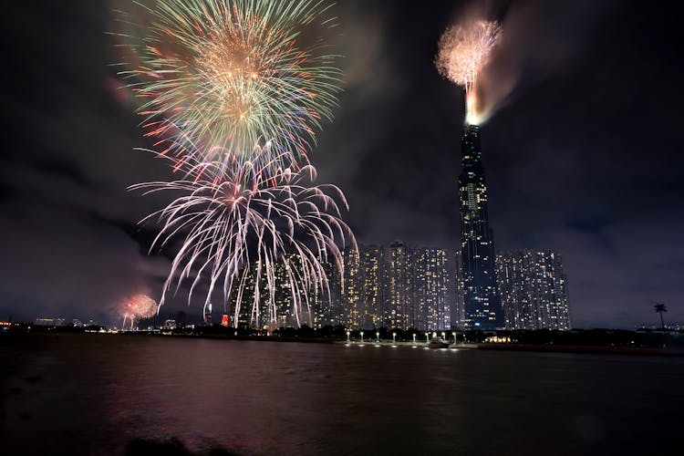 Amazing Fireworks In Night Sky