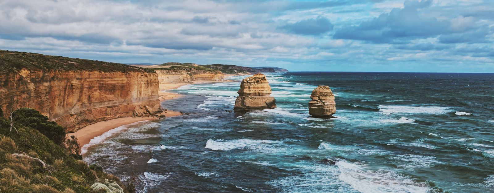 Breathtaking coastal landscape of the Twelve Apostles rock formation along Australia's Great Ocean Road.