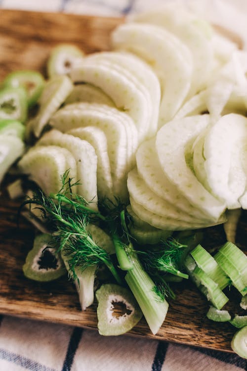 Free Sliced Fennel on a Wooden Board Stock Photo