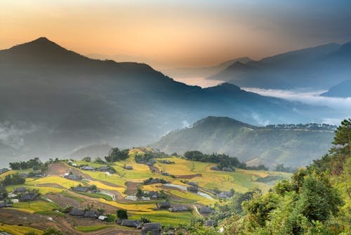 Breathtaking landscape of green valley in summer