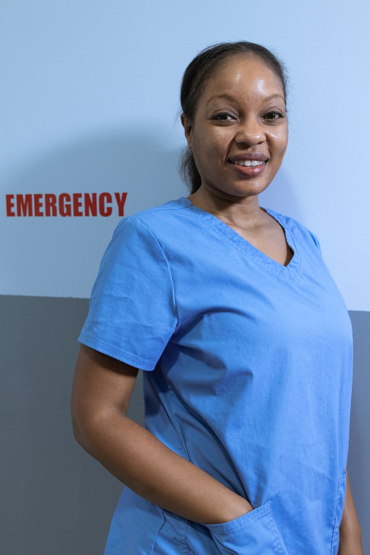 Woman Wearing A Blue Scrub Suit