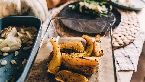 Delicious roasted pumpkin and mixed vegetables perfect for healthy vegan meals.