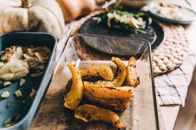 Roasted Vegetables In A Glass Tray