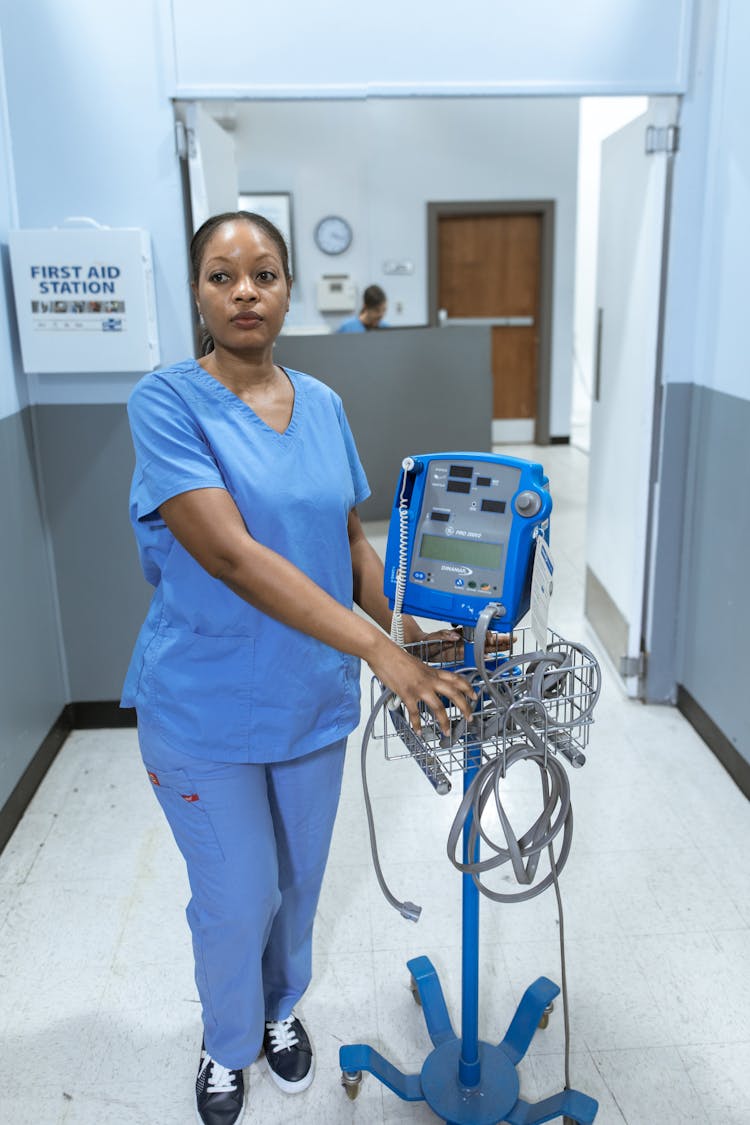 Female Nurse In Blue Scrubsuit 