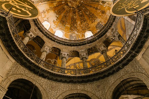 High dome of old mosque decorated with ornaments