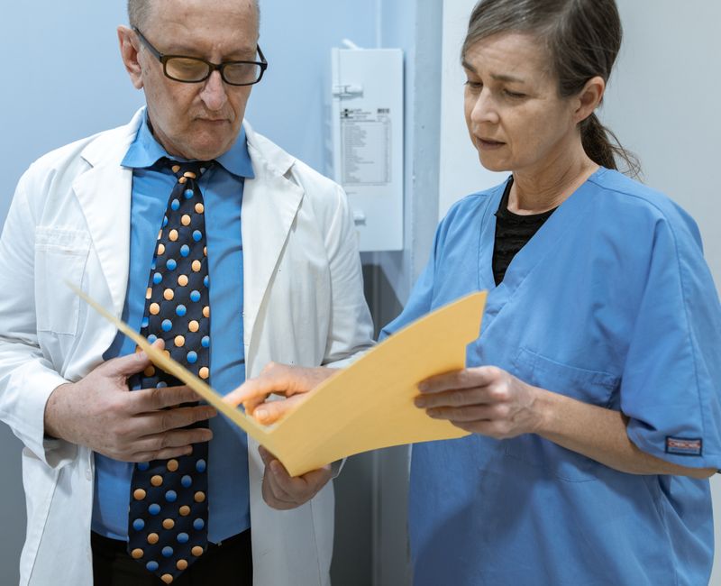 Nurse discussing utilization review outcomes with a healthcare team