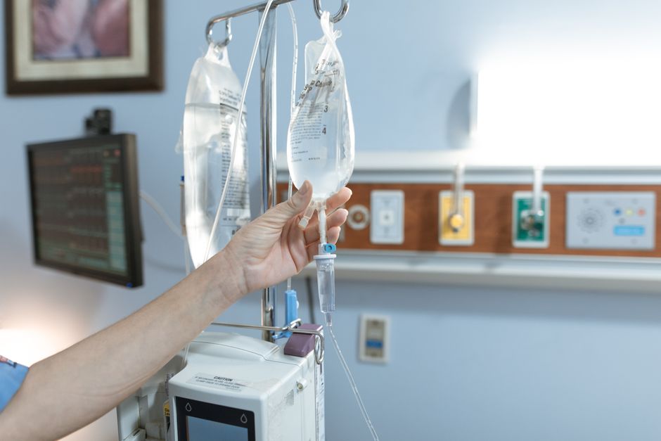 IV drip set in use