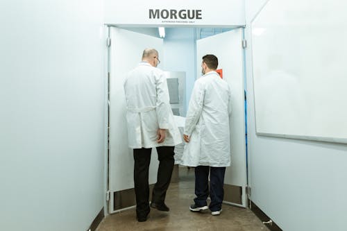 Free Two Doctors entering a Morgue  Stock Photo