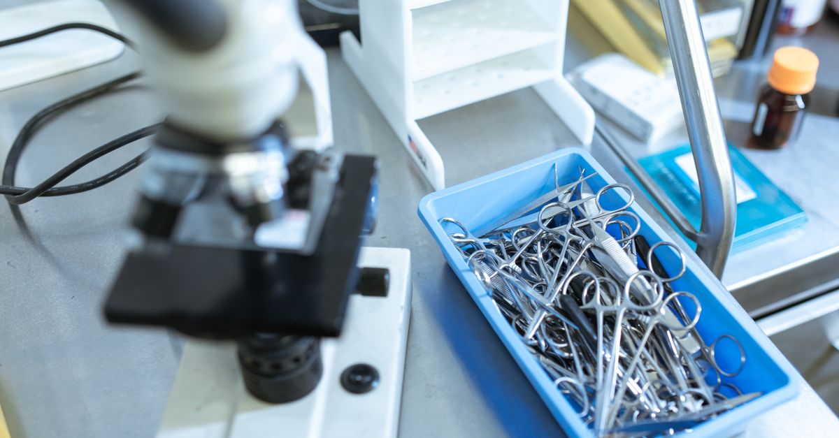 Microscope Forseps Tray of Forceps beside a Microscope · Free Stock Photo