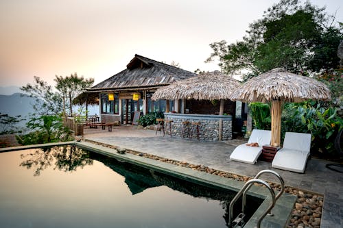 Poolside with deckchairs on resort