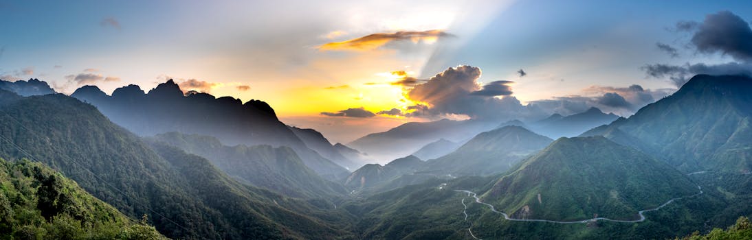Breathtaking sunset over a mountainous landscape, showcasing serene beauty.