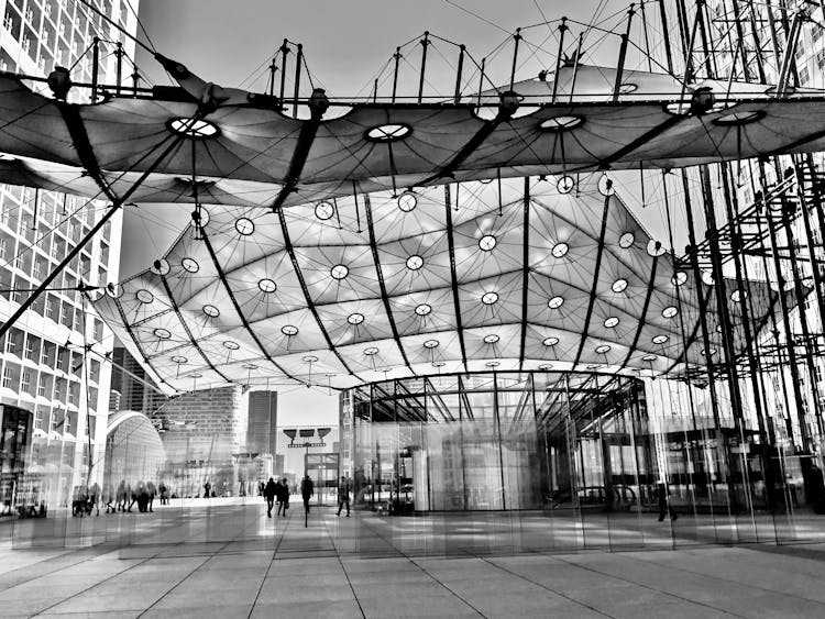 Grayscale Photo Of Grande Arche De La Defense