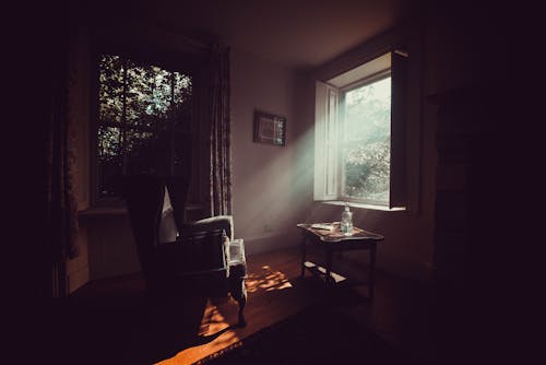 Cozy room interior with vintage furniture in sunlight