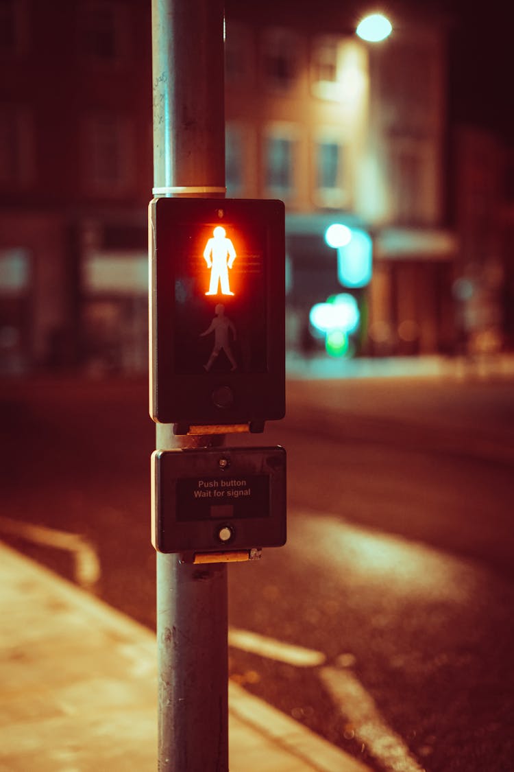 Pedestrian Traffic Signal Displaying A Red Pictogram