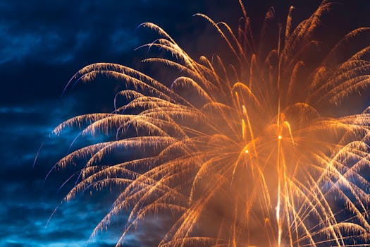 Vibrant fireworks lighting up the night sky in a stunning display of colors, perfect for celebrations.