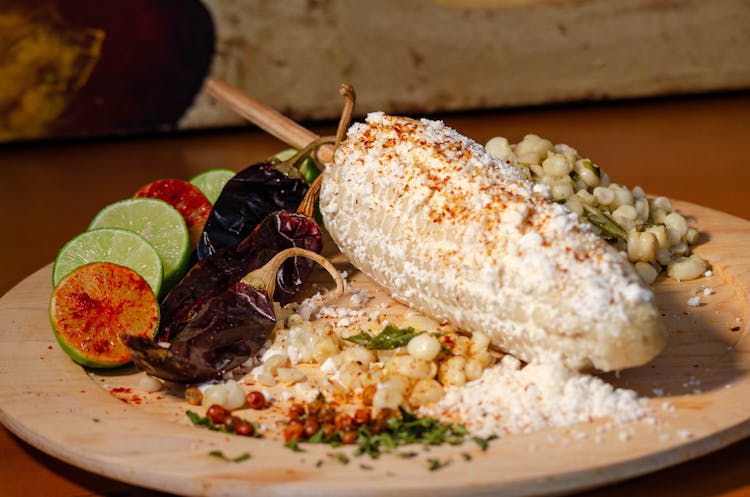 Elote On A Wooden Plate