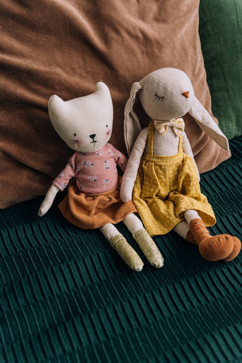 A Rabbit and Cat Stuffed Toys