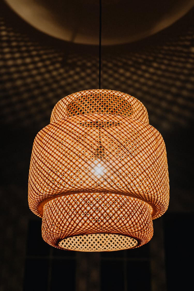 A Close-Up Shot Of A Rattan Pendant Lamp