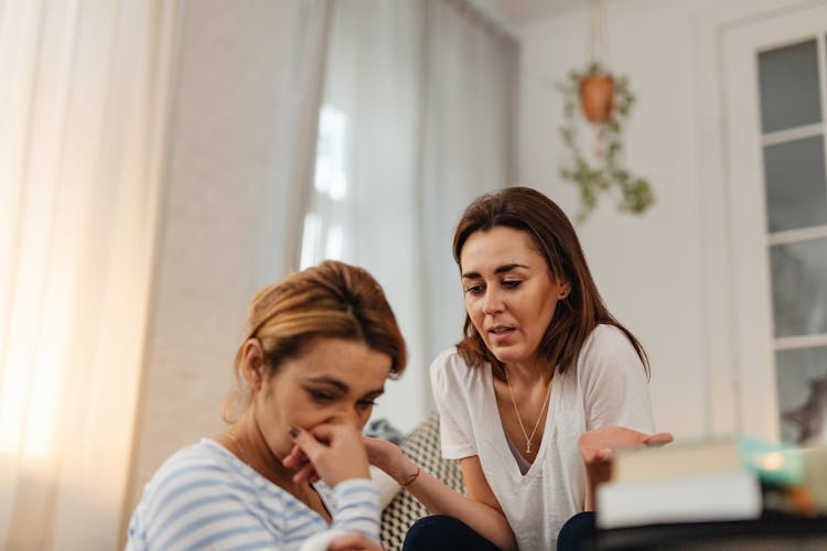 Worried Women Talking At Home 