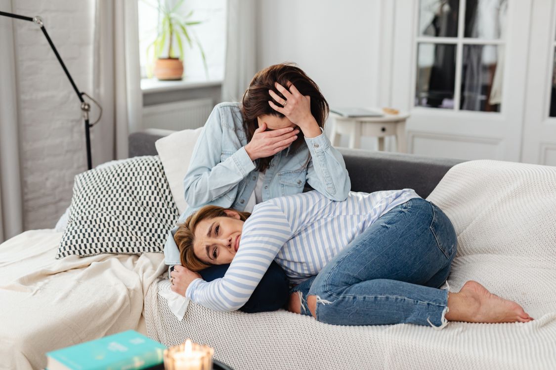 Both Crying Photo of a Woman in a Striped Top Crying with Another Woman · Free ...