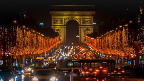 Free Road Traffic at Night on Paris Road Stock Photo