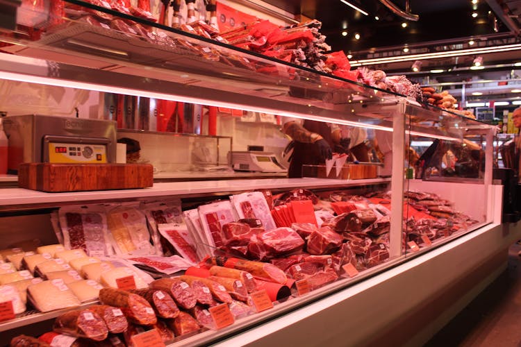 Meat Section Inside A Supermarket