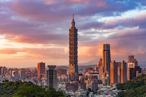 City View of Taipei 101 Tower During Sunset