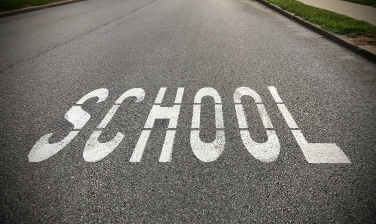 School Zone Warning Sign On Asphalt Road