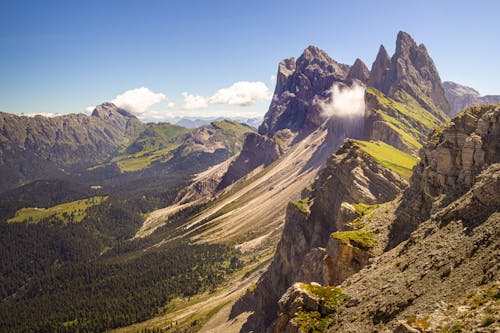 View of Seceda Summit in Dolomites, Italy 