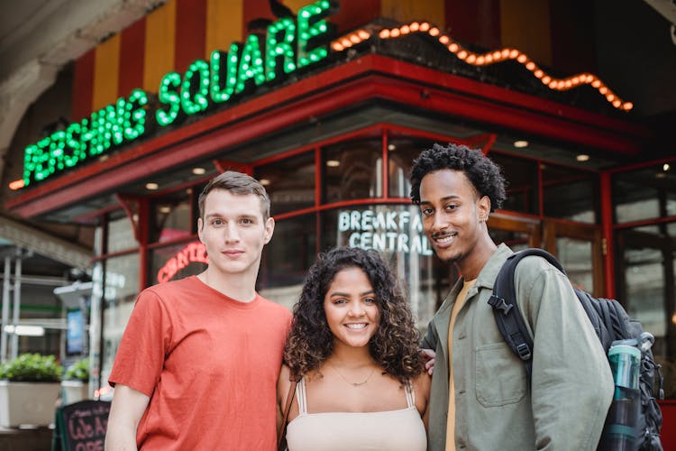 Cheerful Multiethnic Friends On Street