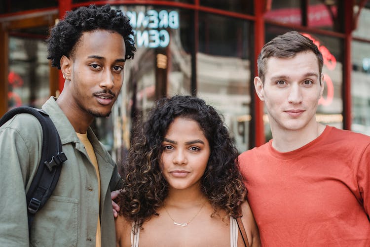 Positive Multiracial Friends Near Building