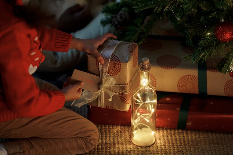 A Person Holding A Christmas Present