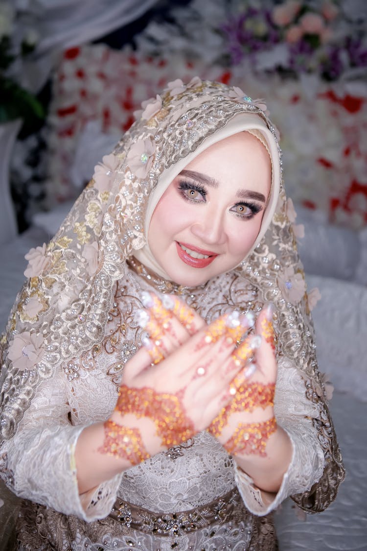 Optimistic Muslim Woman In Wedding Dress