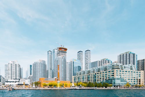 White High Rise Buildings Near Body of Water